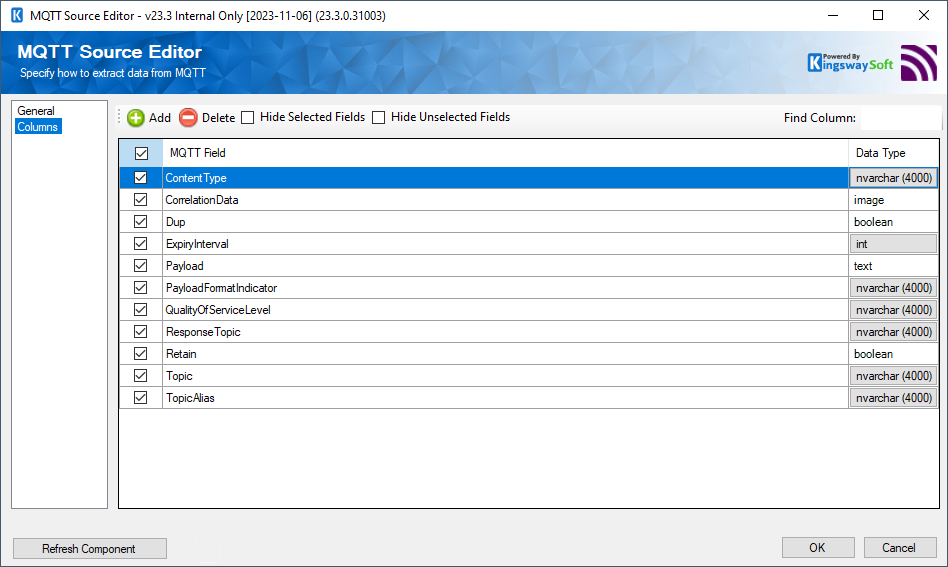 SSIS MQTT Source - columns